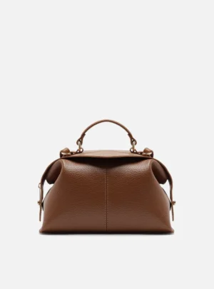 Bolsa Bowling Arezzo Média Marrom com Mix de Texturas e Alça Tiracolo