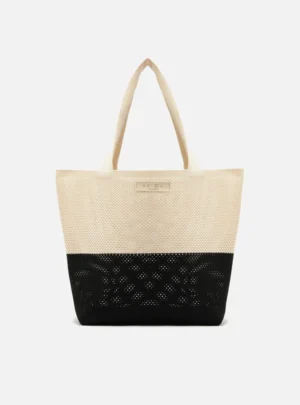 Bolsa Shopping Grande Brizza Arezzo Crochê Bege e Preta