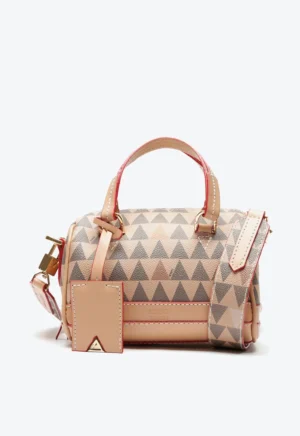 Bolsa Bowling Schutz Triangle Bege em Couro com Alça Tiracolo Larga