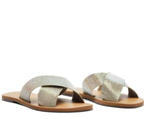 Rasteira Anacapri Brilho Prata Tiras Cruzadas Strass
