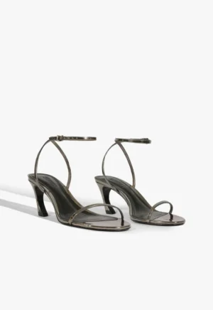 Sandália Schutz Siena Curve Couro Cinza Salto Médio 7,2 cm
