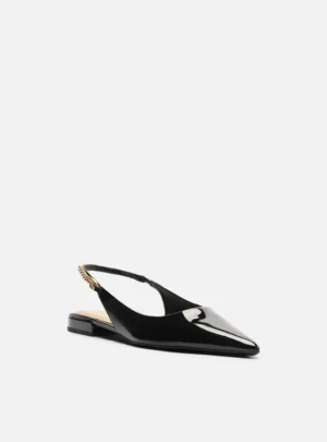 Sapatilha Arezzo Preta Verniz Slingback Corrente 2cm