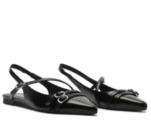 Sapatilha Anacapri Slingback Preta com Fivela Dupla e Bico Fino