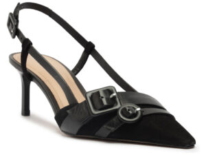 Scarpin Arezzo Nobuck Preto Salto Baixo Slingback 6,6 cm